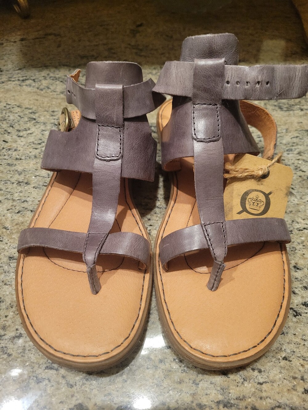 Born Purple Leather T-Strap Gladiator Sandals